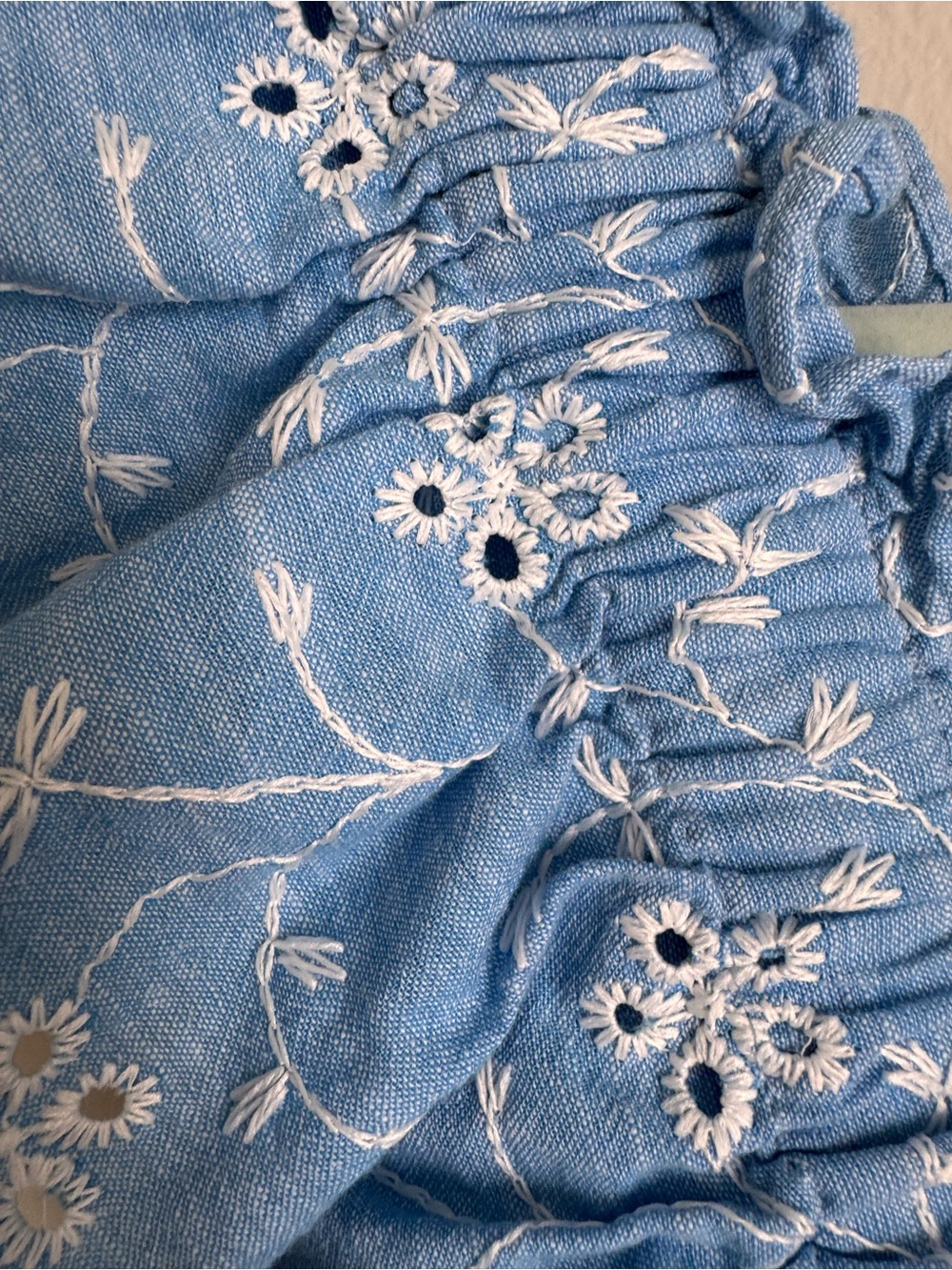 Zara Embroidered Eyelet Ruffle Crop Top Blue Cotton Smocked Back Size L - Picture 7 of 8